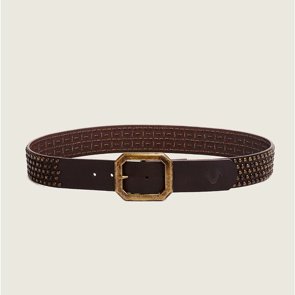 True Religion Studded Brown Leather Belt - Picture 1 of 3